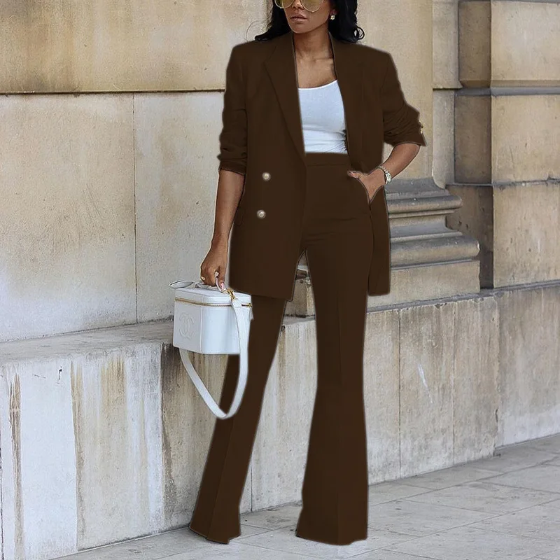 

Fashionable Casual Pure Color Suit Wide Leg Pants Two Piece Set 2024 New Arrival Women's Wear Comfortable Commute Style