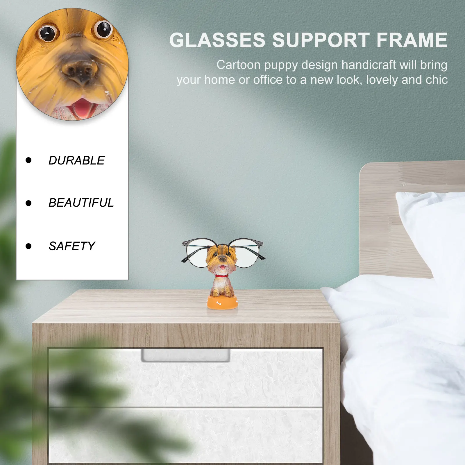 

Creative Resin Puppy Glasses Display Stand Cute Eyeglasses Holder Desktop Ornament Storage Rack Resin Glasses Storage Shelf