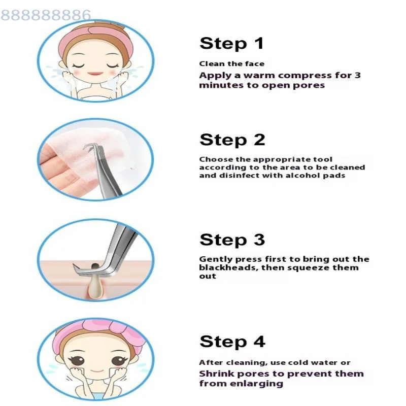 Facial Beauty, Remove Acne Needle Tools for Skin Care Acne Blackhead Tweezers, 7-Shaped Hook Clip