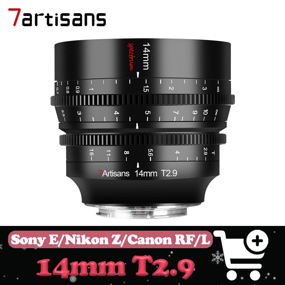

7artisans Spectrum 14 мм T2.9 Prime Cine Lens Полнокадровый сверхширокоугольный объектив для камеры Nikon Z50 Canon R5 Sony A7III Leica SL1