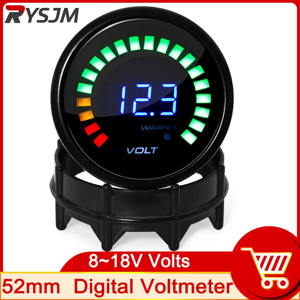 2 Inch 52mm 12V Car Voltmeter Digital Volt Gauge Meter 20 LED Black 8~18V Volts Volt Battery Tester Car Meter Voltage