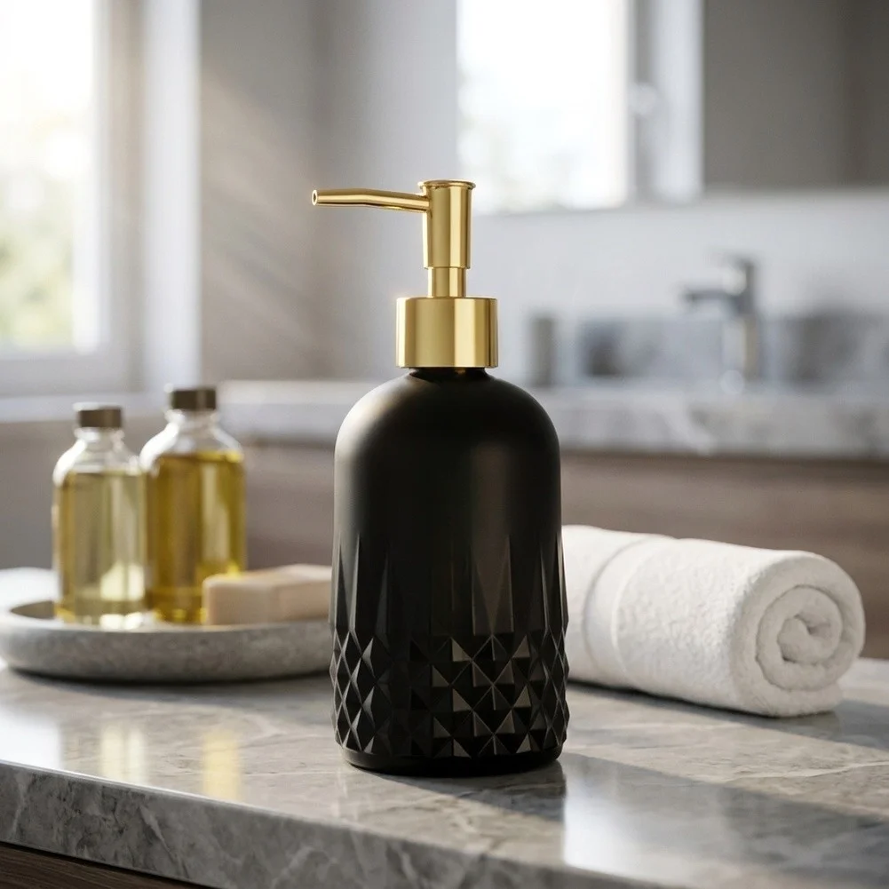 Modern Matte Glass Soap Dispenser with Texture 350ml for Kitchen Bathroom Countertop Organization Modern Matte