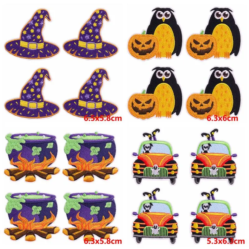 5PCS Wholesale Halloween Embroidered Patch Wizard Hat Pumpkin Iron On Patches For Clothing Thermoadhesive Patches On Clothes Sew