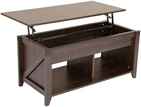 

Farmhouse Lift-up Coffee Table with and Hidden Compartment, Rustic Wooden Coffee Table for Living Room, Office, Gas Spring Su