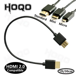 OD 3.2mm Super miękki kabel Micro HDMI do HDMI do Mini HDMI Ultra cienki 4k @ 60hz lekki przenośny 1ft krótki przewód hdmi2.0