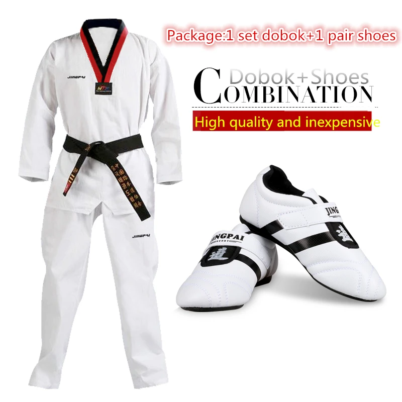 GINGPAI-Conjunto de zapatos de Taekwondo para niños y adultos, conjunto de zapatos de Taekwondo, cinturón, WTF, TKD, Karate, Wushu, uniformes, accesorios deportivos