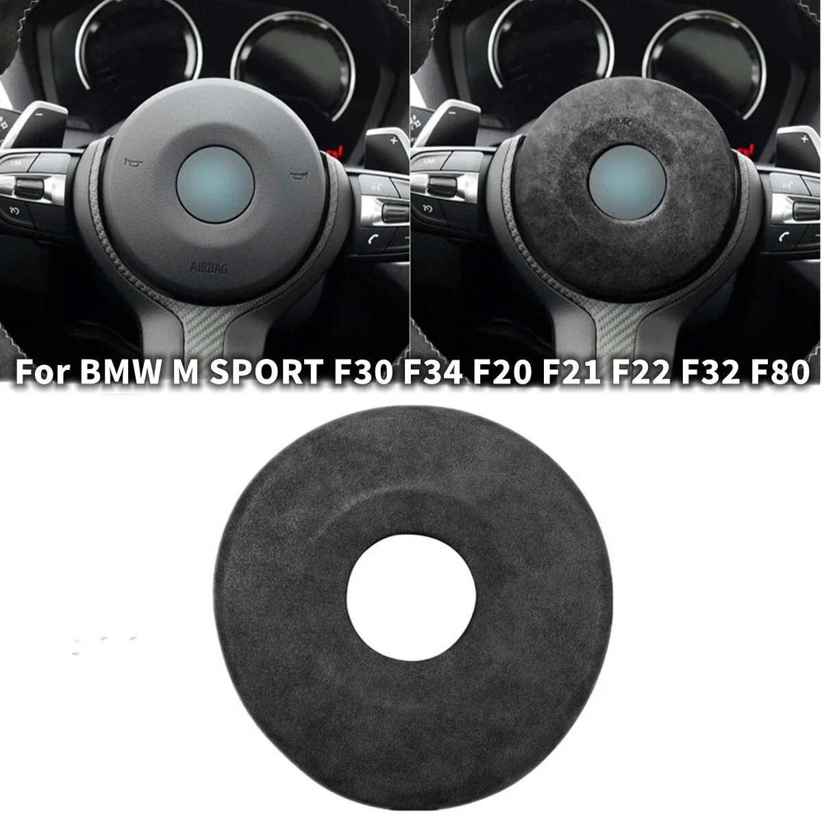 For BMW M SPORT F30 F34 F20 F21 F22 F32 F80 Car Steering Wheel Panel Cover Sticker Decorative Molding Trim Alcantara Black