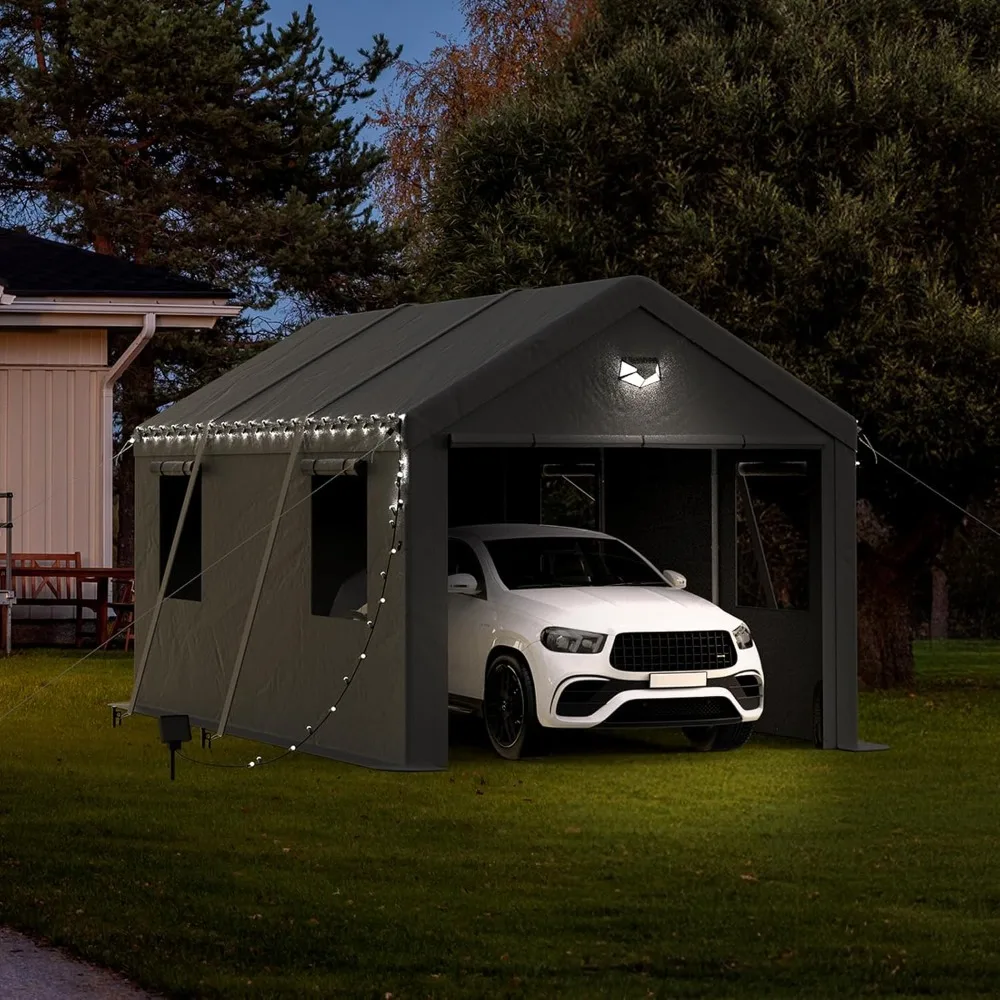 

Carports Canopy 10x20 Heavy Duty, Portable Car Port Garage with Roll Up Drive Through Doors, Grey, Customized