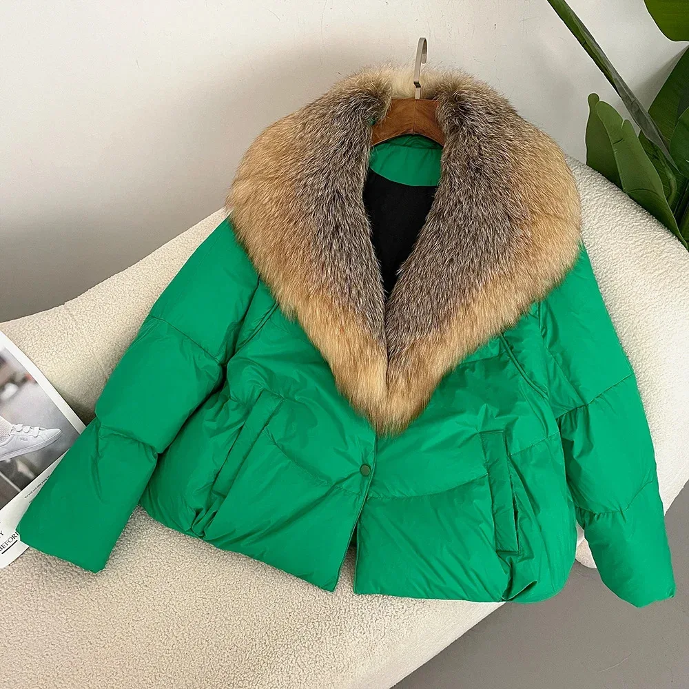 2024 New White Duck Down Jacket Women Real Fox Fur Coat Autumn Winter Fur Coat Warm Fur Jacket Designer European Fashion