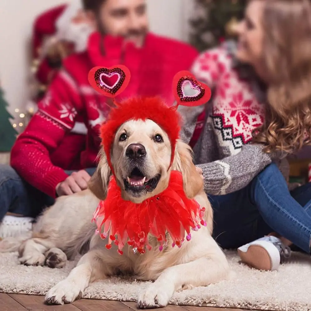 Red Cute Heart-shaped Dog Fluffy Skirt Costume Adjustable Trendy Dog Party Decoration Props Holiday Dogs Accessories