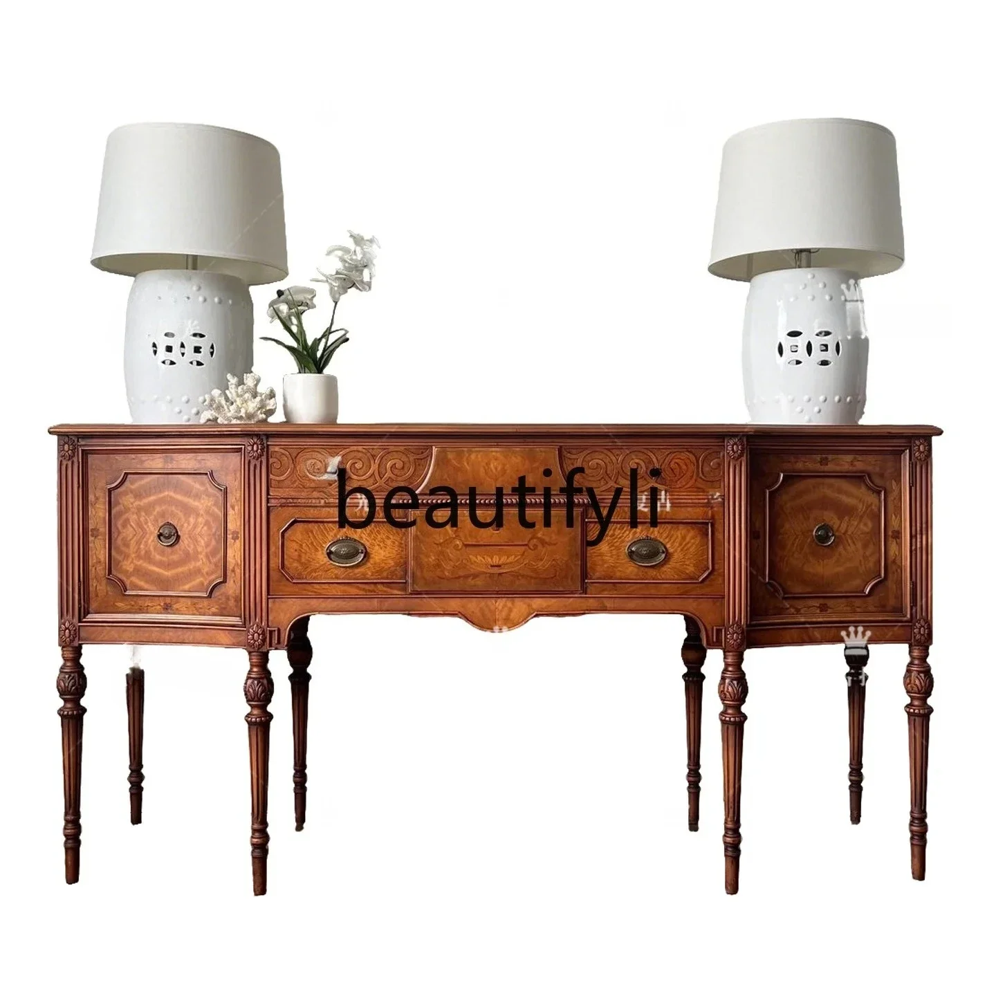 

LXFrench retro solid wood carving flower porch cabinet living room decorative cabinet foyer locker birchSSS