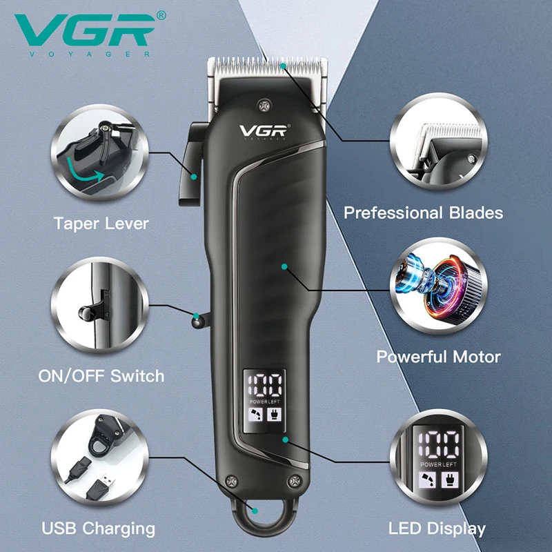 VGR V-683 Hair Cutting Machine Electric Trimmer Professional Powerful Cordless Rechargeable Barber Hair Clipper For Salon Barber