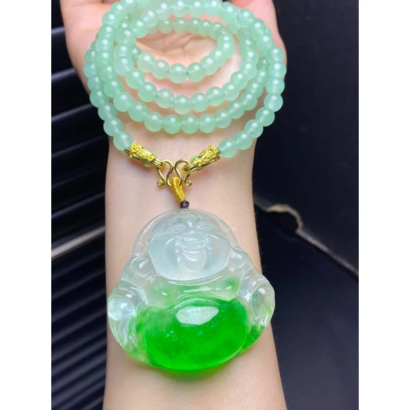 

Certified Natural High Ice Green Buddha Jade Jadeite amulet Pendant&NecklacesBuddha