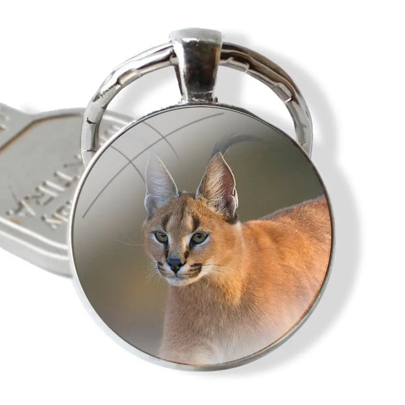 Keychain Handmade Glass Cabochon Key Ring Holder Pendant Key Chains Caracal Cat Floppa