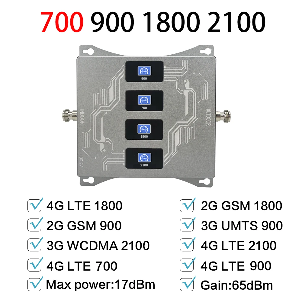 2100 신호 부스터 모바일 수신 증폭기 리피터 키트, 4 밴드 증폭기, CDMA UMTS LTE 700 850 900 1800, 2g, 3g, 4g
