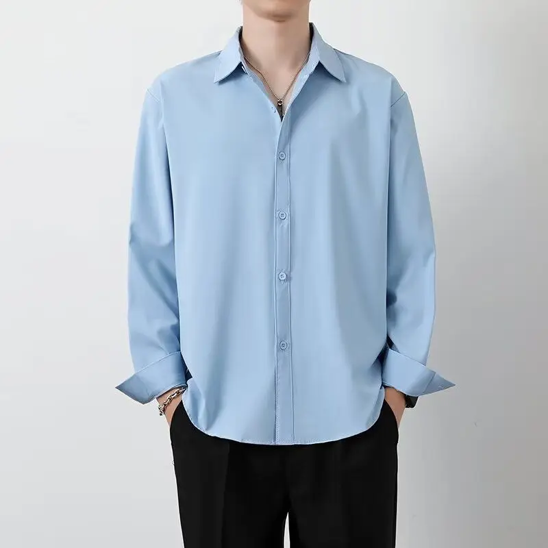 

Casual Faionable Long Sve Men's irt Pure Color Busin Formal Wear Slim Fit Inner Wear Spring Autumn Season Sle