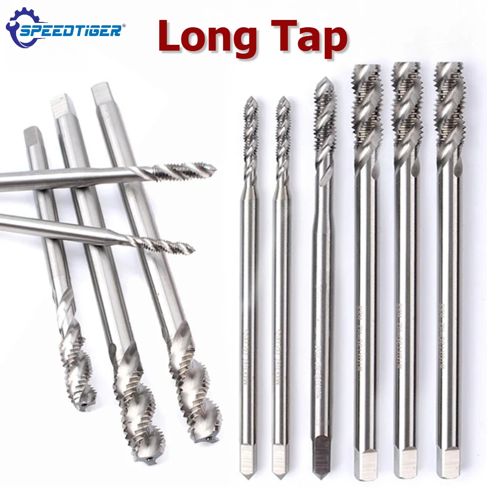 HSS Extended Long Shank Thread Tap M2-M33 Metric Spiral Flute Taps 100 120 130 150 160 200 250mm Length For Deep Hole For Metal