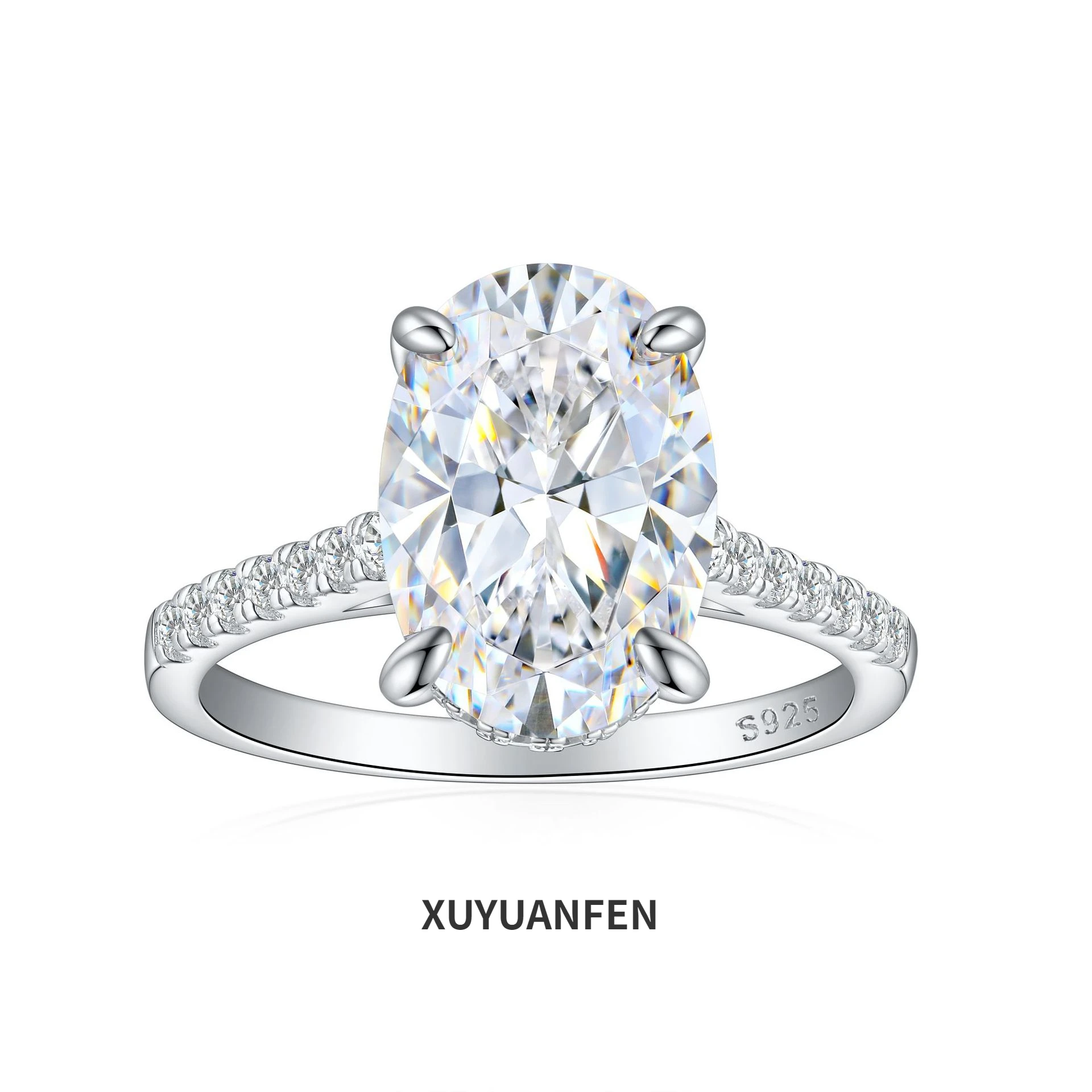 XUYUANFEN sınır ötesi yeni saf gümüş hassas abartılı yumurta şekilli 5A zirkon buz çiçek prenses çiçek yüzük kadın