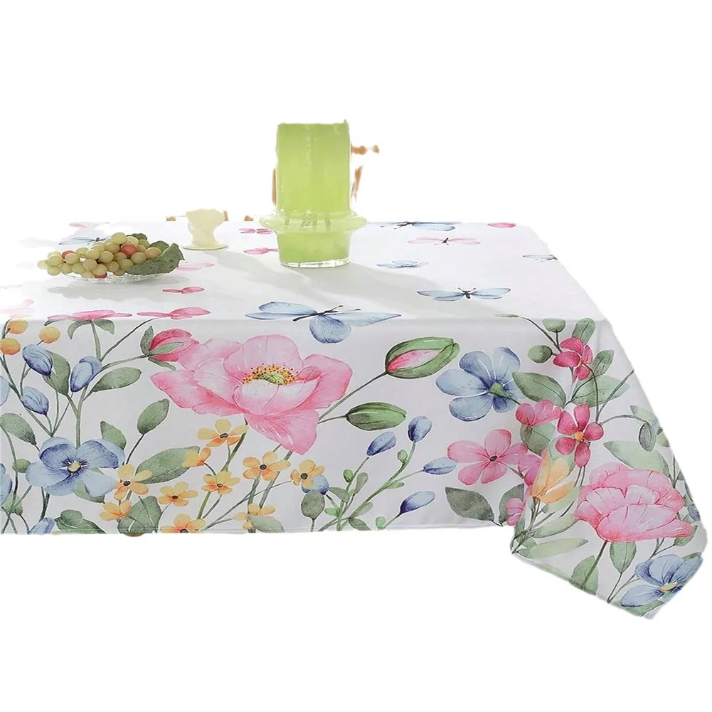Polyester Easter Tablecloth 55.12x94.49in with Festive Bunny Eggs Flower Butterfly Print for Home For Party Setup