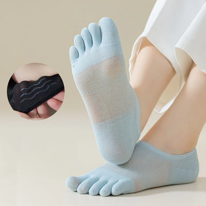 Men Women Slipper Toe Socks Mesh Hollow No Show Ankle Short Socks Sports Sweat-Absorbing Cotton Breathable Five Finger Boat Sock