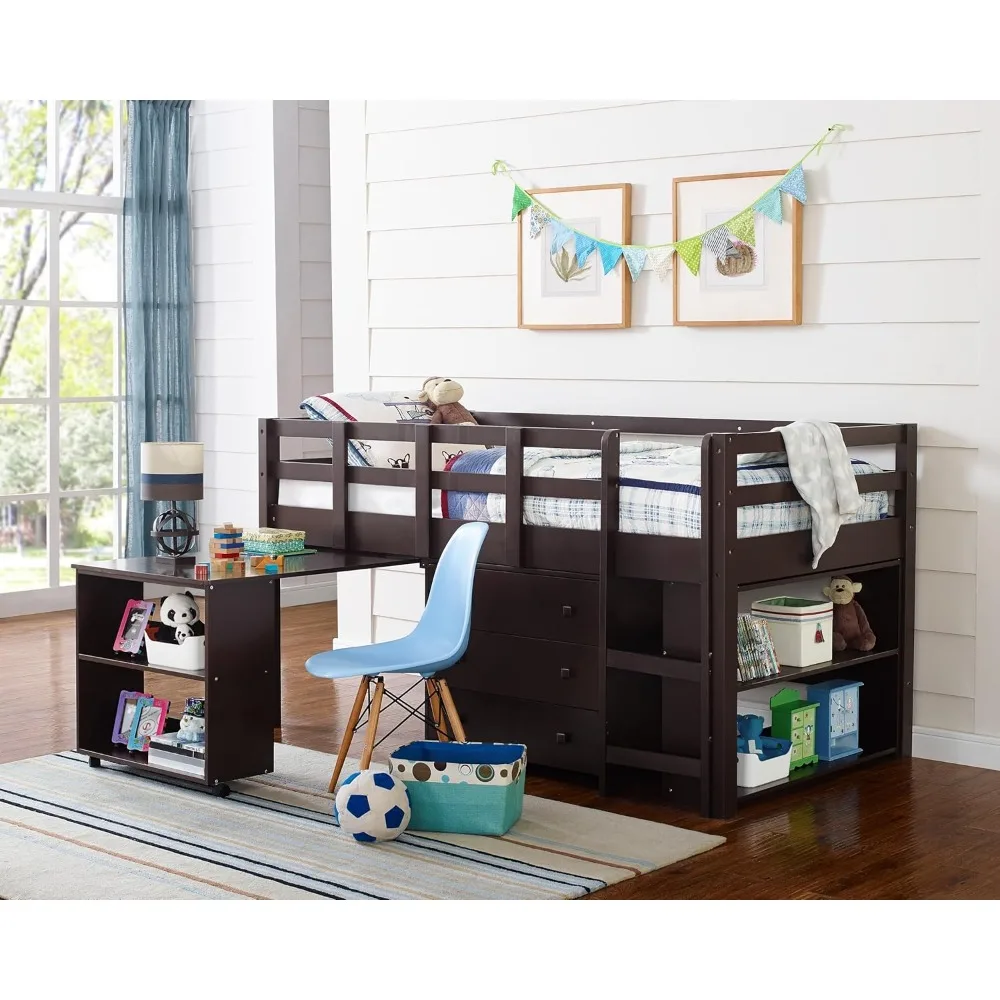 

Loft Bed with Desk Study Kids with Storage Pine Wood Loft Bed Twin for Kids Twin with Cabinet Ladder