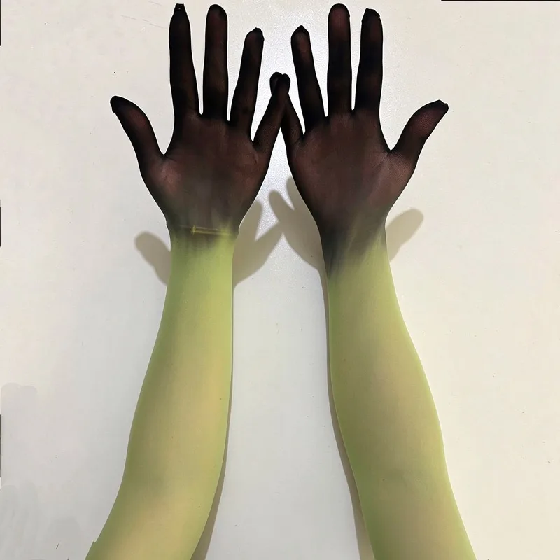Women Gradient Color Tulle Ultra Long Stockings Gloves Tight High Elasticity Breathable Cosplay KPOP Stage Performance Sexy