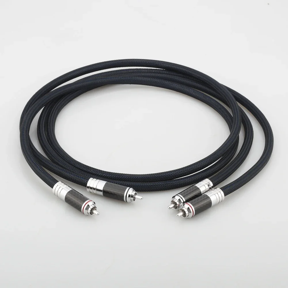 Audiocrast A10 Cable Phono analógico OFC chapado en plata interconexión RCA enchufe de fibra de carbono HIFI