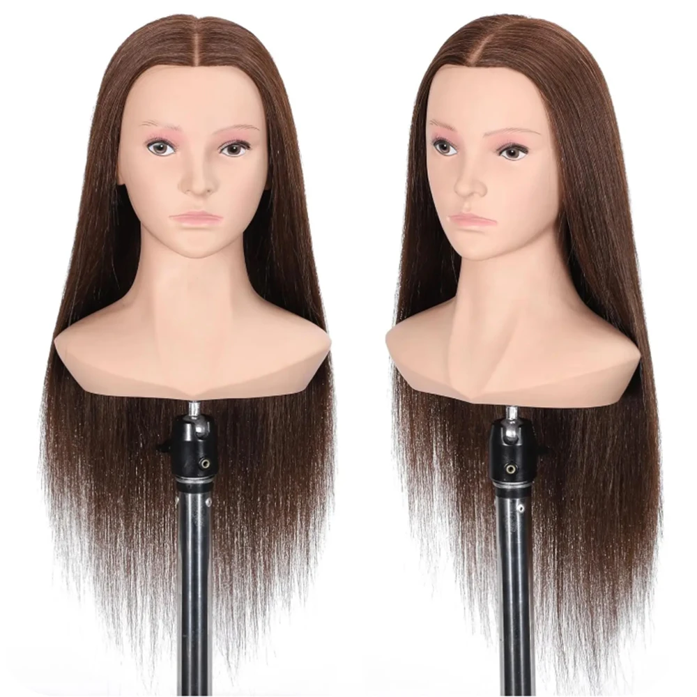 95% Real Hair Mannequin Head with Shoulders, 26 Inch Long Straight Hair, Training Head for Hairdresser Practice Cutting Styling