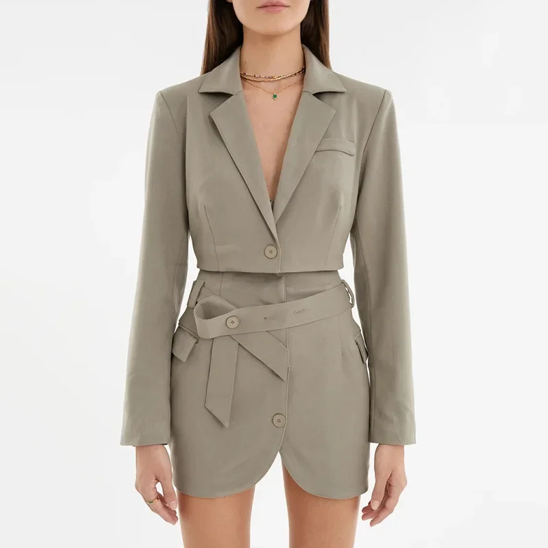 Autumn New  Sexy Hot Girl Long-sleeved Small Suit High-waist Cardigan Single-breasted Short Skirt Suit Female