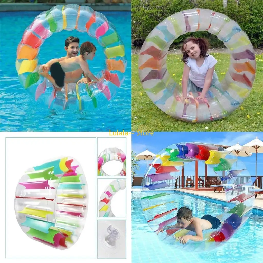 

Y4QA 100X65X60cm Colorful Inflatable Water Wheel Roller Float Roll For Children