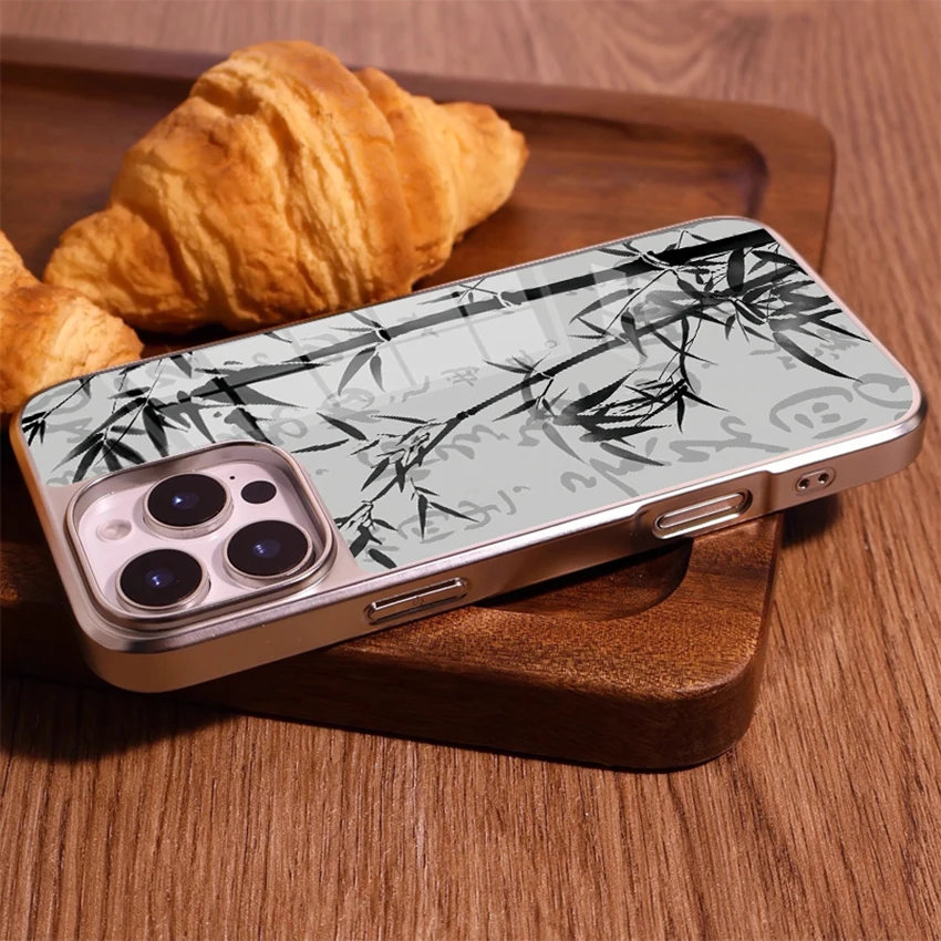 Custodia per telefono con pittura a inchiostro Shui in stile cinese per Iphone 16 15 14 13 Pro 12 Max Plus 16Pro Custodia per telefono in bambù Anti Goccia 15Pro Cover