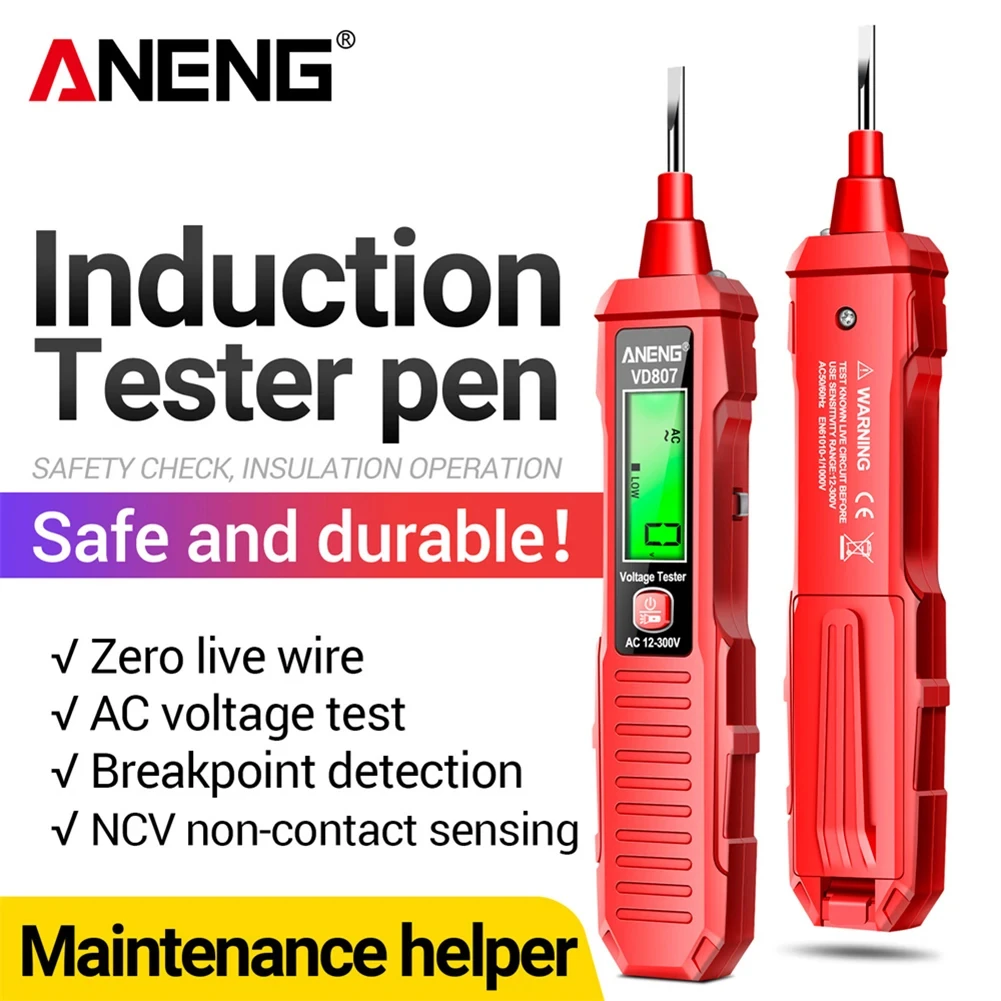 VD807 Digital Circuit Tester Tool AC 12-300V Wire Breakpoint Finder 50/60Hz LCD Display Sound Light Alarm Zero Fire Wire Tester