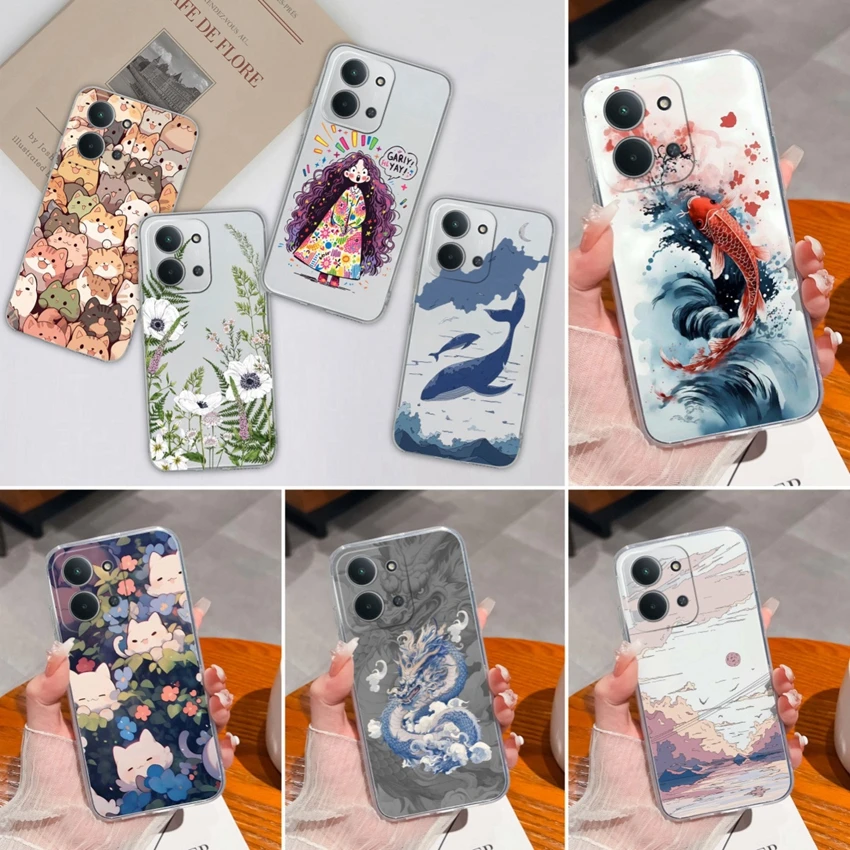 

Для Redmi 15C 4G Case 25078RA3EA Funda Cover Pretty Koi Pattern Прозрачный мягкий противоскользящий чехол из ТПУ для Xiaomi Redmi 15C Coques