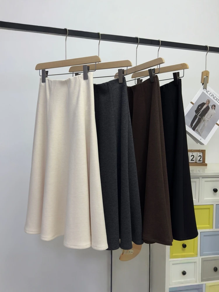 

High Waist A-Line Skirt Silk Camere Acetate Women's Skirts Ele Autumn Winter Woolen f-length Skirts