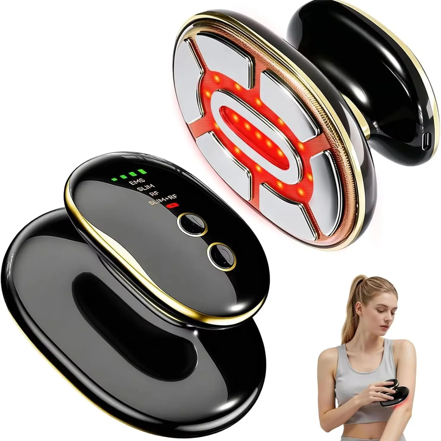 Masseur anticellulite 4-en-1 Guasha, outil de remodelage corporel, appareil LED Photon pour raffermir la peau, machine de beauté à microcourant pour la taille et les bras
