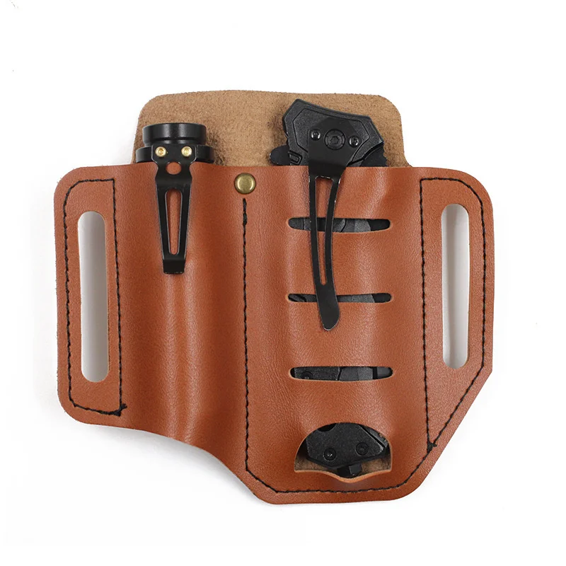 1PC Outdoor EDC Tool Storage Holster Cover Knife Pen Flashlight Universal Belt PU Leather Storage Cover Case