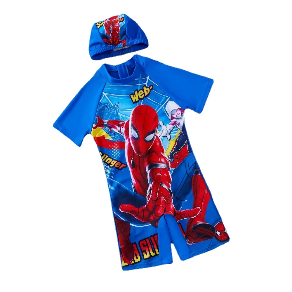 Hot Spiderman Swimwear Sportswear Summer New Children\'s Swimsuit Boys\' Girls\' Cartoon Suit Spider Hat One-Piece Suits