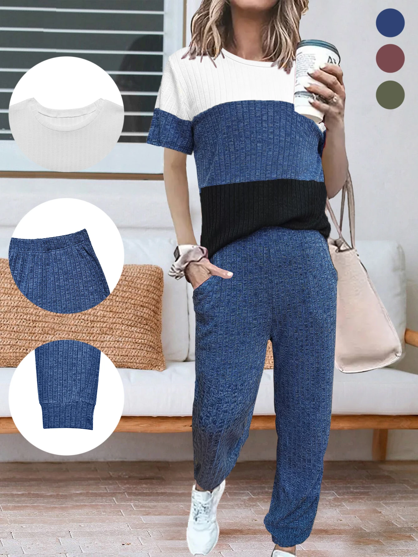

Women's Knitted Suit Set Vertical Stripes Casual Office Wear Spring Summer Daily Commute Comfortable Fit Knit Outfit