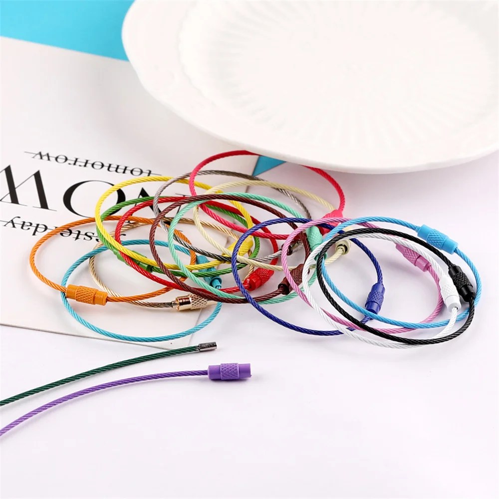 10/20pcs/lot Stainless Steel Wire Keychain Ring Key Keyring Circle Rope Cable Loop k Outdoor Camp Luggage Tag Screw Lock Gadget