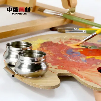 

2Pcs Oil Painting Mixing Cups Stainless Steel Container Pot Lid Clip for Artists Students Brush Washer Easel Supplies