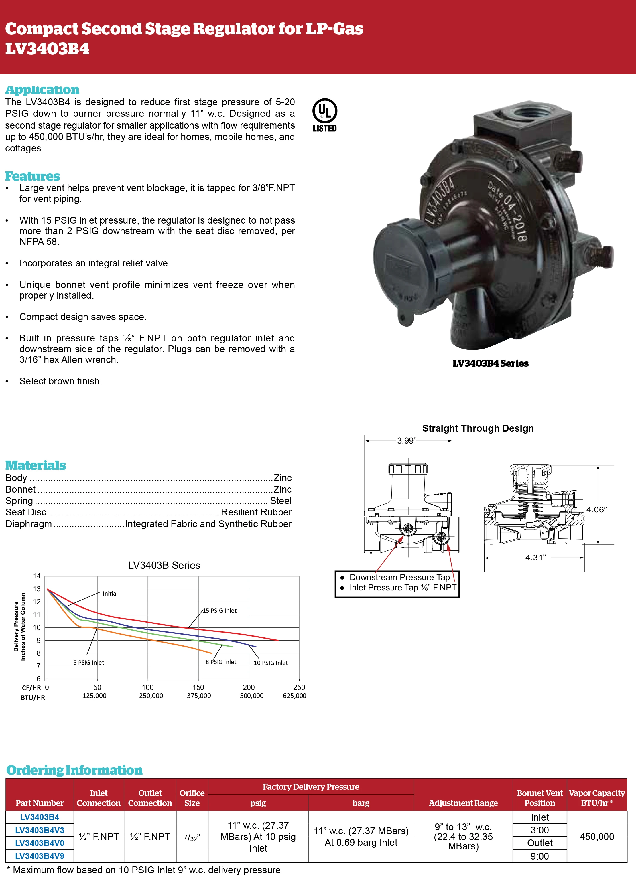 Elettrovalvola REGO LV3403B4V0 Pneumatic Secondary Gas Regulator Compact Kitchen LPG Pressure Reducing Valve 9.8 kg/h Pipeline Pressure Gas e carburante — dettaglio 1