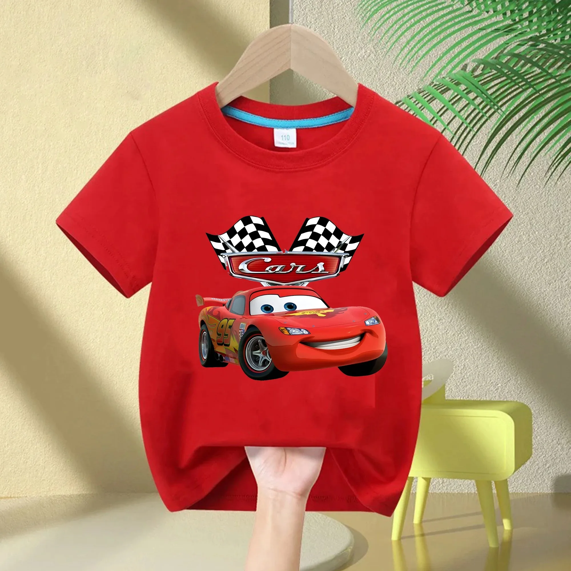 Disney Cars Summer 2026 T-Shirt, Lightning McQueen, Short Sleeve, for Boys and Girls, 100% Cotton, Combinable with Everything