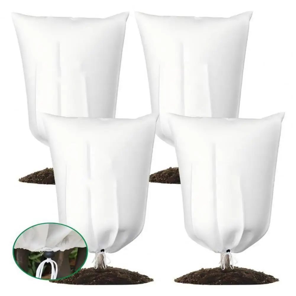 4 Pcs Plant Covers Freeze Drawstring Closure Plant Protective Bag Anti Frost Cloth Pouch For Shrub Bush Fruit Tree