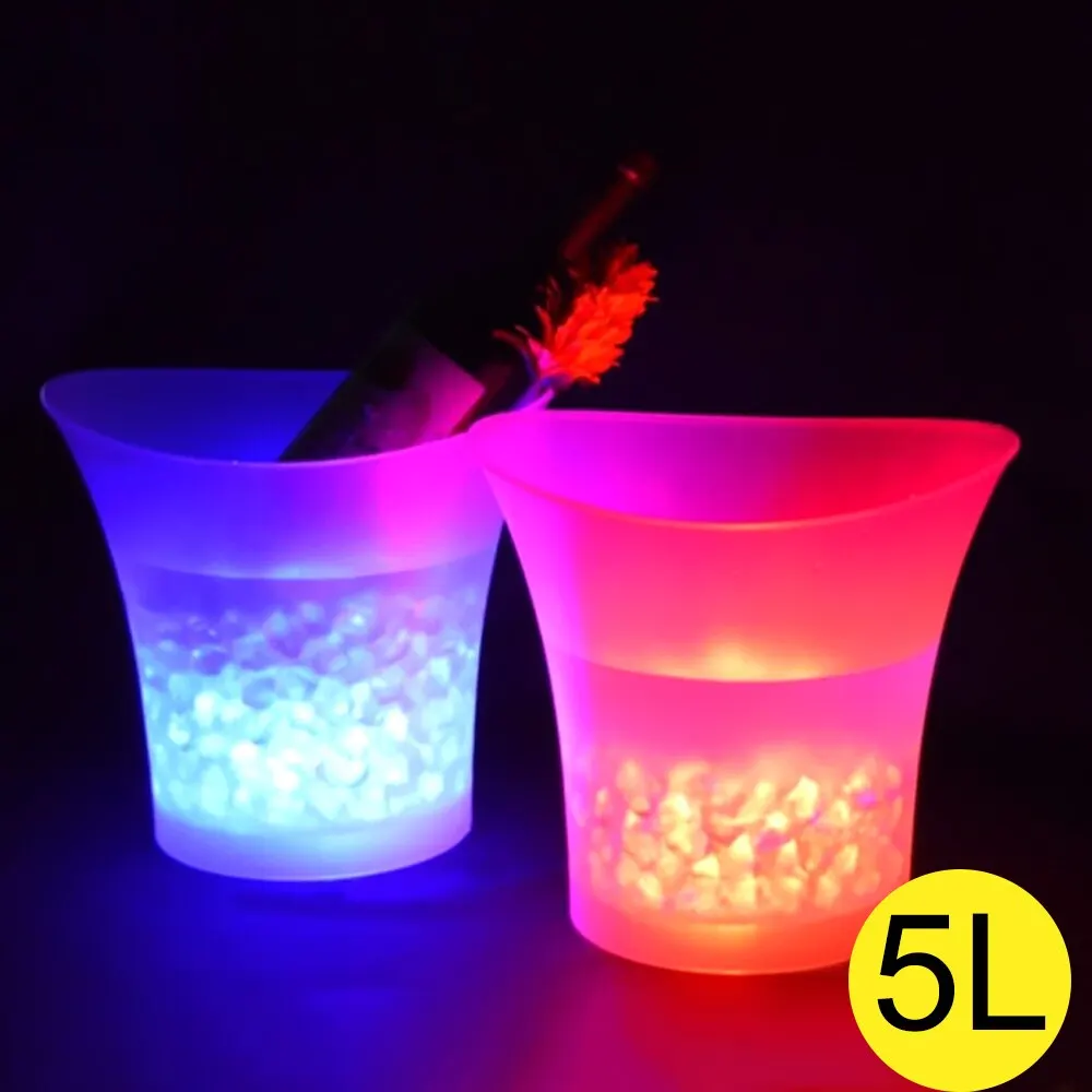 Cubo de hielo LED de 5L y 6 colores, impermeable, de plástico, iluminado, para champán y cerveza, para bares, discotecas y fiestas nocturnas.