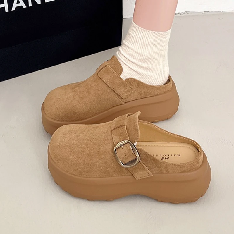 

Women Mules Shoes Flats Platform Slippers Suede New Casual Shoes 2025 Trend Fashion Winter Slingback Sneakers Woman Flip Flops