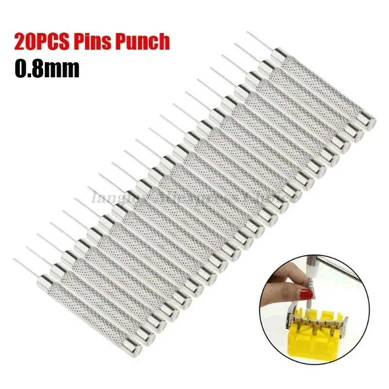 20 pièces/ensemble broche poinçon métal montre à main outils de réparation broche poinçon enlever ajuster montre outil 0.8mm Bracelet broche lien dissolvant horloger