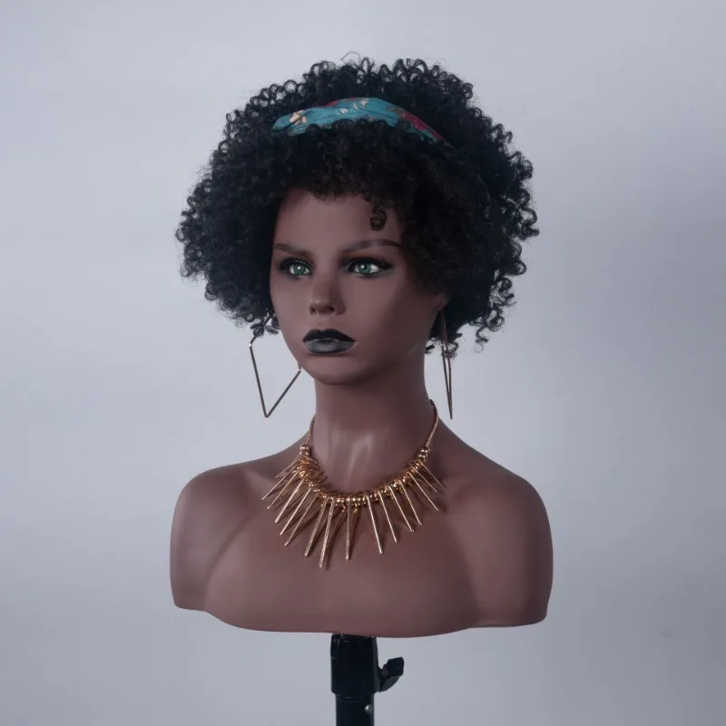 Realistic Afro Female Mannequin Dummy Head with Shoulder Manikin Doll Head Bust for Wigs,Hats,Beauty Accessories Displaying