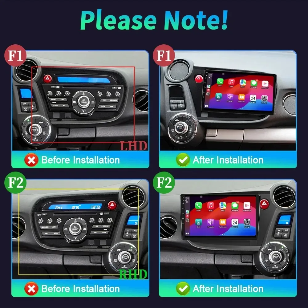 For Honda Insight 2LHD RHD 2009-2014 Android 14 Car Radio Multimedia 4G GPS Navigation Wireless Bluetoot CarPlay Screen Stereo