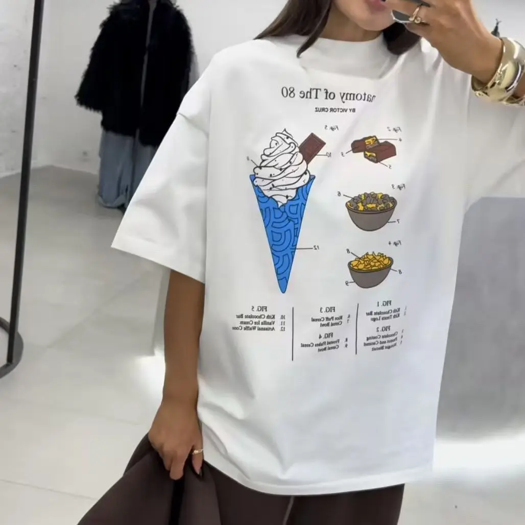 Russian Foof Fashionable Print 100% Cotton T Shirts Women's O-Neck Short Sleeve Casual Hip Hop Tshirts Summer American Tops 2027