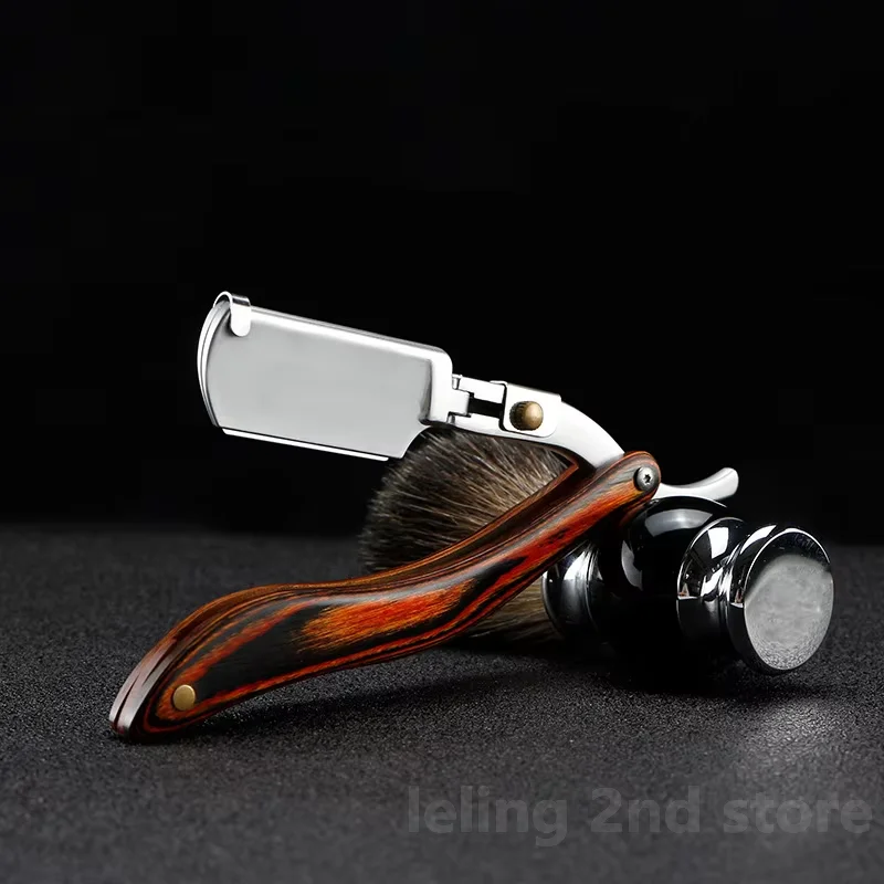 1P สแตนเลสสตีลมีดพับ Handle Beard มีดโกนตรง Hair Dressing เครื่องมือผู้ชายคู่มือความสะดวกสบายผม Trimmer เครื่องโกนหนวด